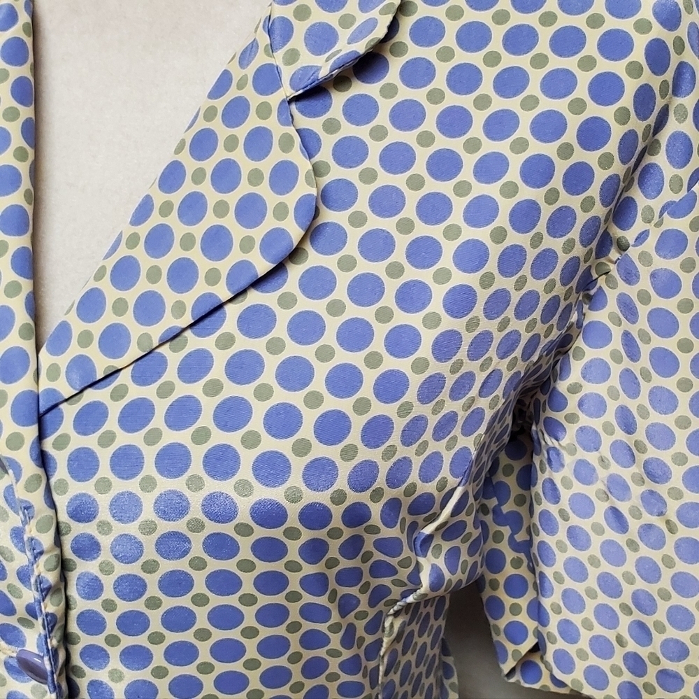 VINTAGE 1980s Leslie Fay Cornflower Blue Green Polka Dot Strappy Back Maxi Dress - Picture 6 of 14